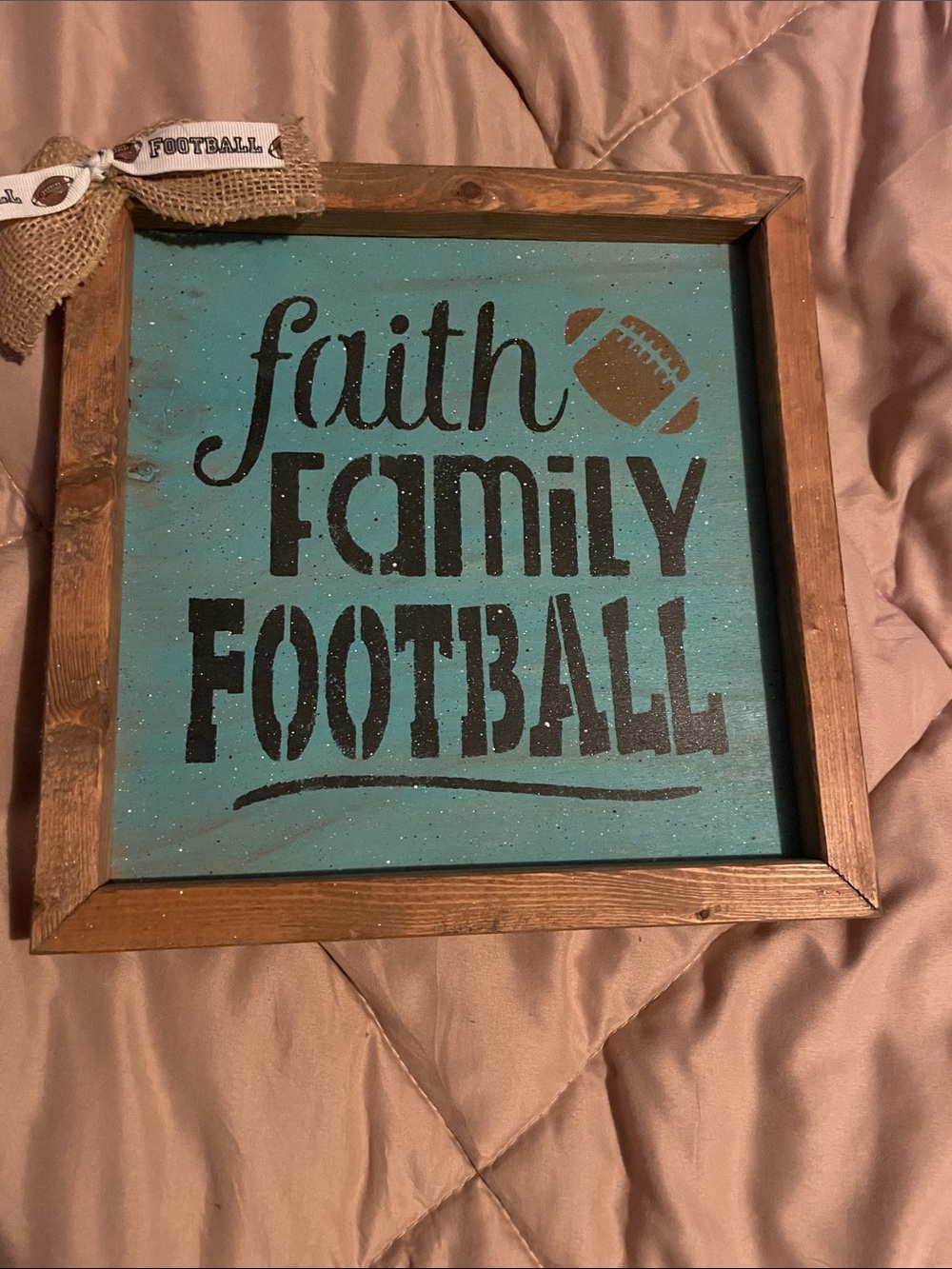 Faith Family Football Teal Wall Sign